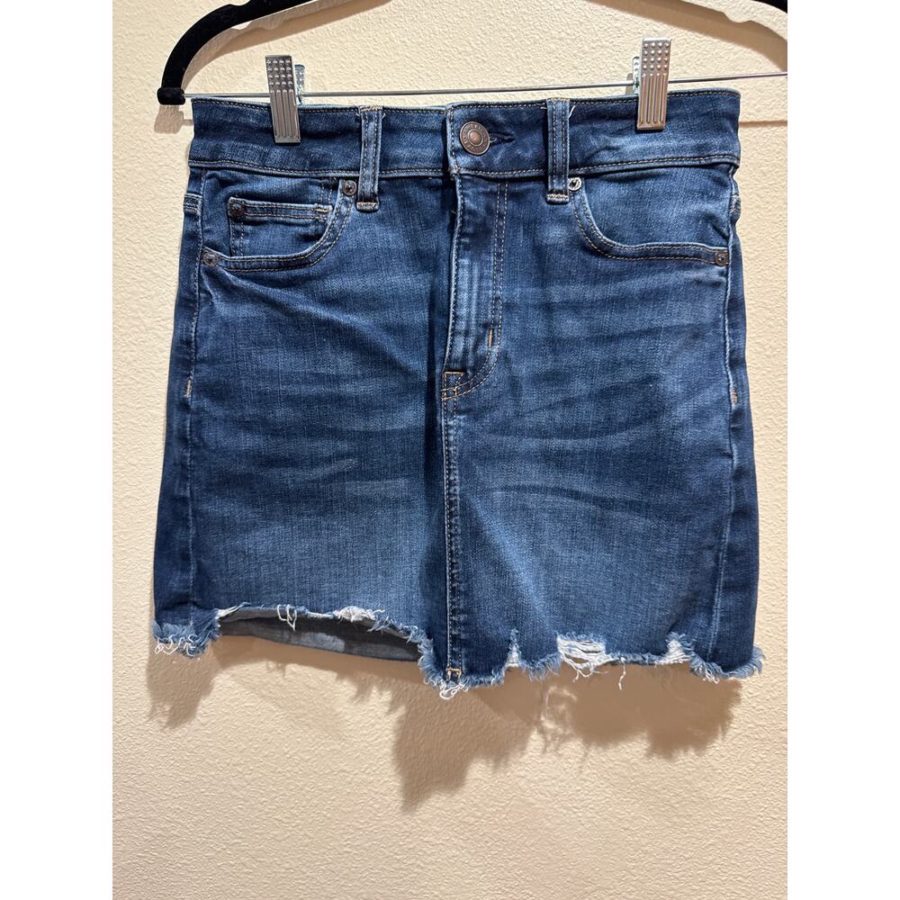 American Eagle High Rise Denim Jean Mini Skirt size 2 extra level stretch